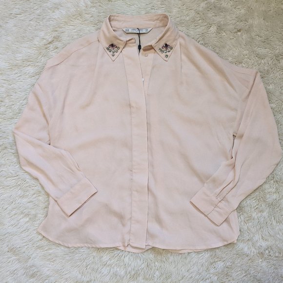 Zara Jeweled Collar Blouse XS - Picture 7 of 7